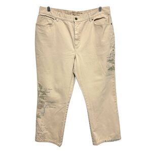 Vtg Lauren Ralph Lauren Khaki Beige Garden Jeans Women's Sz 16 Ankle Graphics